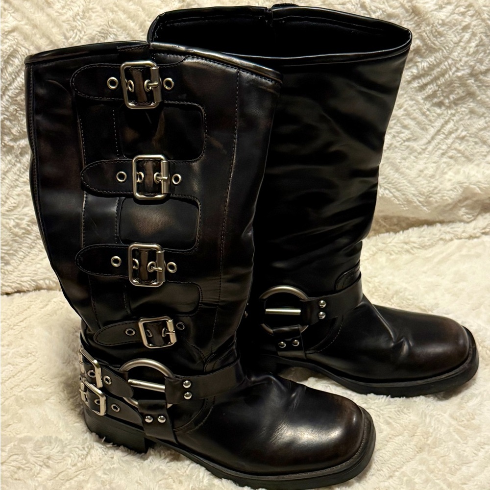 Brown Leather Buckle Boots